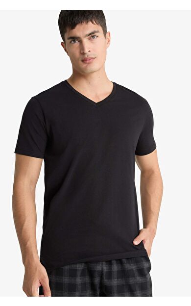DeFacto Slim Fit Dar Kesim V Yaka Üst D6187AX25WNBK27