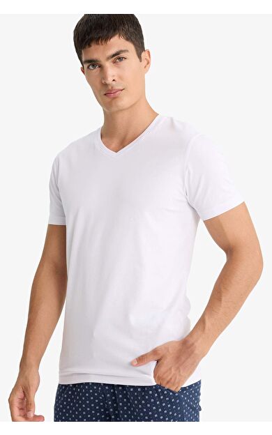 Slim Fit Dar Kesim V Yaka Üst D6187AX25WNWT34