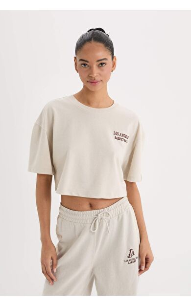 DeFactoFit Bisiklet Yaka Nakış Baskı Spor Baskılı Sporcu Pike Kısa Kollu Tişört