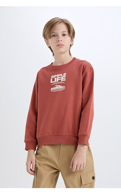 DeFacto Erkek Çocuk Regular Fit Bisiklet Yaka Baskılı İçi Yumuşak Tüylü Sweatshirt D6209A824CWBN536