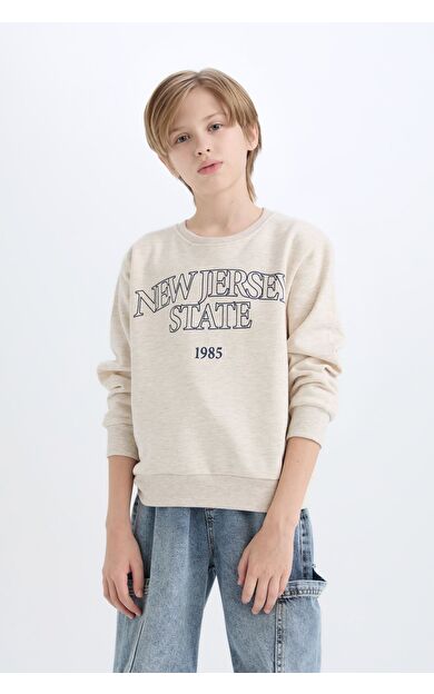 DeFacto Erkek Çocuk Regular Fit Bisiklet Yaka Baskılı Sweatshirt