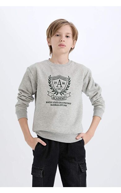 DeFacto Erkek Çocuk Regular Fit Bisiklet Yaka Baskılı İçi Yumuşak Tüylü Sweatshirt D6223A824CWGR210