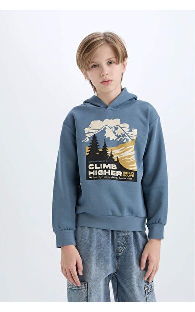 DeFacto Erkek Çocuk Regular Fit Kapüşonlu Baskılı Sweatshirt D6226A824CWIN13