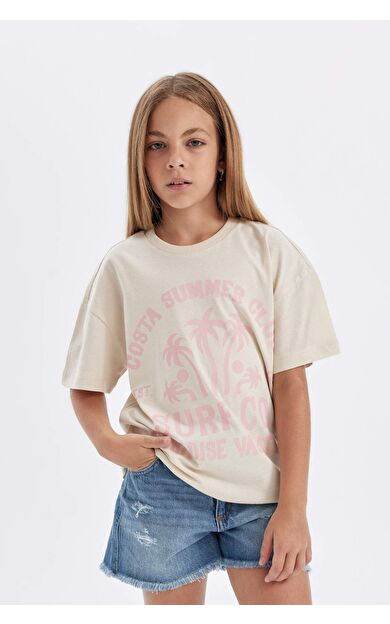 DeFactoFit Kız Çocuk Relax Fit Slogan Baskılı Tişört D6233A824SMPN666