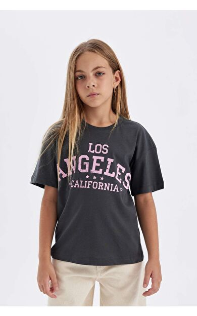 DeFactoFit Kız Çocuk Relax Fit Slogan Baskılı Tişört D6237A824SMAR15