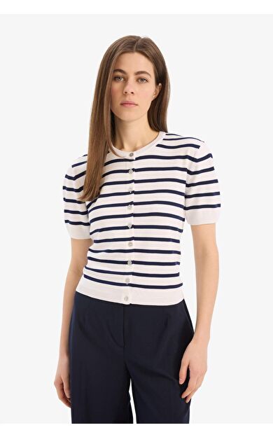 DeFacto Regular Fit Bisiklet Yaka Çizgili Kısa Kollu Trko Hırka