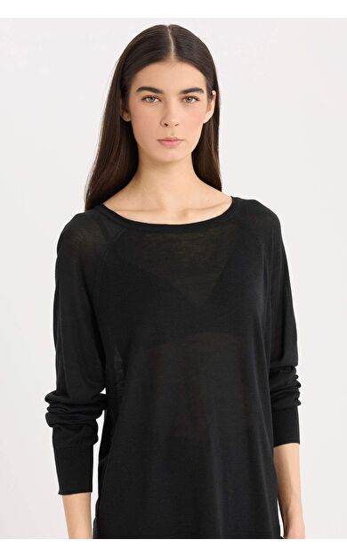 DeFacto Regular Fit Bisiklet Yaka Basic Düz Siyah Triko Kazak