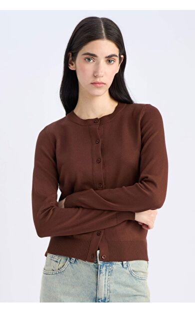 DeFacto Regular Fit Bisiklet Yaka Basic Düz Triko Hırka D6282AX25SPBN311