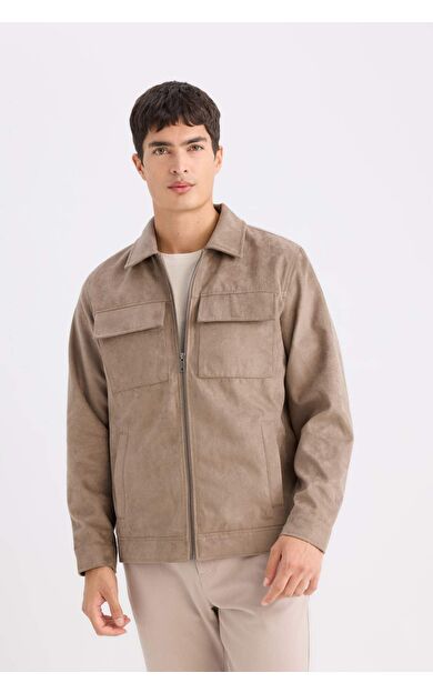 DeFacto Slim Fit Dar Kesim Gömlek Yaka Fermuarlı Mont