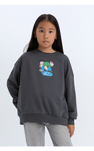 DeFacto Kız Çocuk Relax Fit Bisiklet Yaka Sweatshirt D6495A8NSAR15