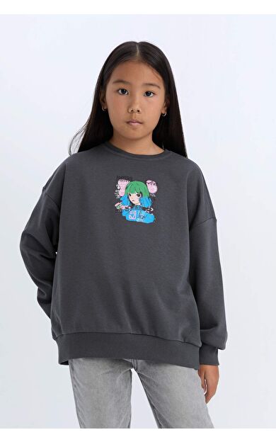 DeFacto Kız Çocuk Relax Fit Bisiklet Yaka Sweatshirt D6495A8NSAR15
