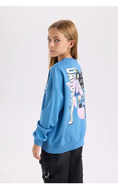 DeFacto Kız Çocuk Relax Fit Bisiklet Yaka Sweatshirt D6496A8NSBE765