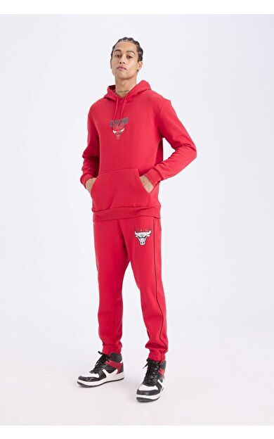DeFactoFit NBA Chicago Bulls Kalın Sporcu Jogger Eşofman Altı Standart Fit Cepli Beli Bağcıklı