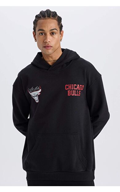 DeFactoFit NBA Chicago Bulls Boxy Fit Kapüşonlu Kalın Sporcu Sweatshirt