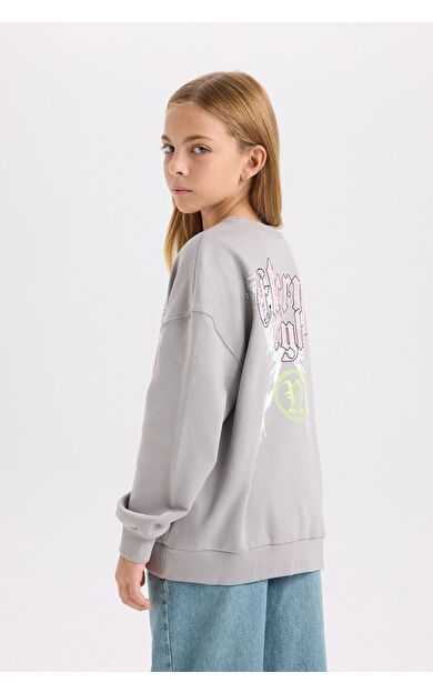DeFacto Kız Çocuk Oversize Fit Bisiklet Yaka Baskılı Sweatshirt D6630A824AUGR52