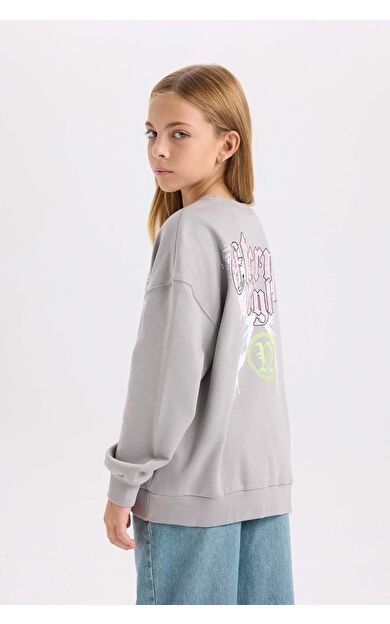 DeFacto Kız Çocuk Oversize Fit Bisiklet Yaka Baskılı Sweatshirt D6630A824AUGR52