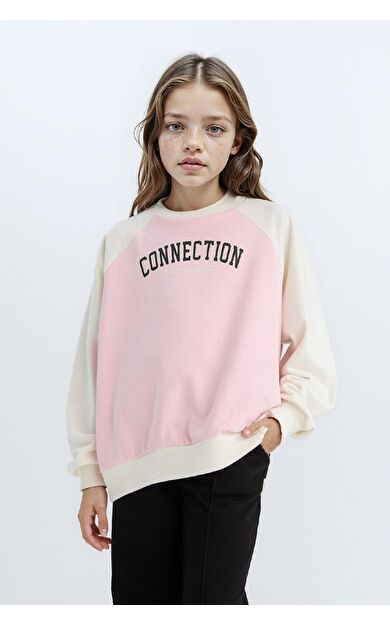 DeFacto Kız Çocuk Relax Fit Bisiklet Yaka Yazı Baskılı Sweatshirt