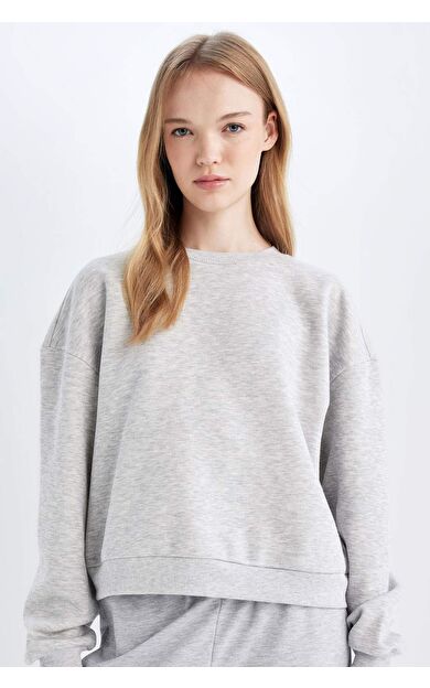 DeFacto Regular Fit Bisiklet Yaka Kalın Kumaş Sweatshirt D6645AX24WNGR256