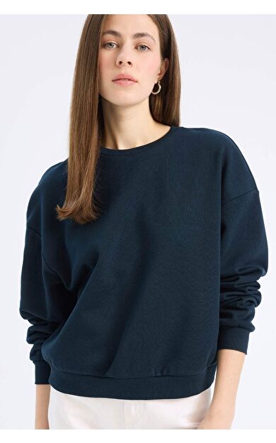 DeFacto Regular Fit Bisiklet Yaka Kalın Basic Düz Sweatshirt D6645AX25SPNV64