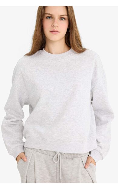 Regular Fit Bisiklet Yaka Kalın Kumaş Sweatshirt