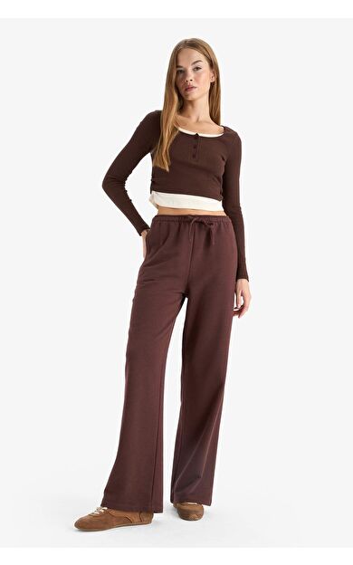 DeFacto Straight Fit Beli Bağcıklı Basic Düz Geniş Paça Eşofman Altı