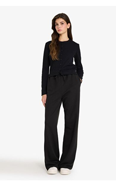 DeFacto Straight Fit Beli Bağcıklı Basic Düz Geniş Paça Eşofman Alt