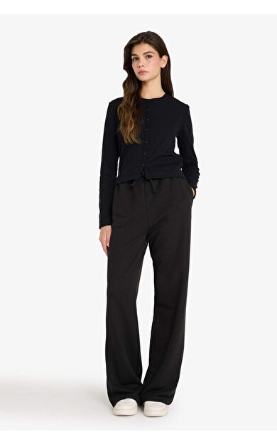 Straight Fit Beli Bağcıklı Basic Düz Geniş Paça Eşofman Alt