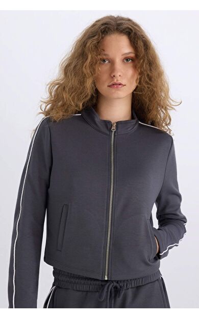 DeFacto Fitted Yarım Balıkçı Yaka Modal Fermuarlı Hırka