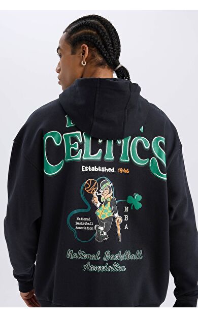 DeFacto DeFactoFit NBA Boston Celtics Oversize Geniş Kalıp Kapüşonlu Kalın Sporcu Sweatshirt