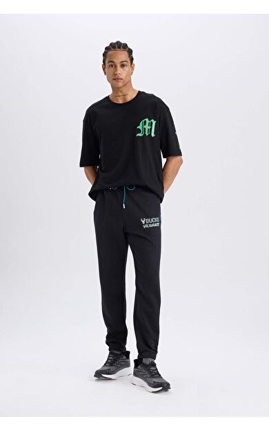 DeFacto DeFactoFit NBA Milwaukee Bucks Kalın Sporcu Jogger Eşofman Altı Standart Fit Cepli Beli Bağcıklı Lastikli Paça