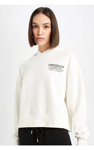 DeFacto Boxy Fit Kapüşonlu Baskılı Sweatshirt D6718AX24WNER105