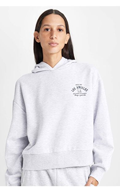 DeFacto Regular Fit Kapüşonlu Baskılı Kalın Kumaş Sweatshirt