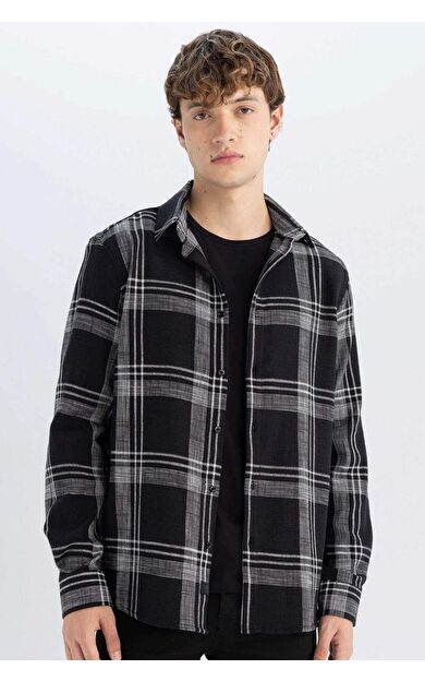 DeFacto Regular Fit Pamuklu Uzun Kollu Kareli Gömlek
