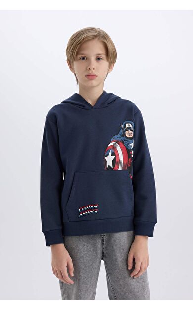 DeFacto Erkek Çocuk Marvel New Regular Fit Kapüşonlu Kalın Sweatshirt Kumaşı Sweatshirt