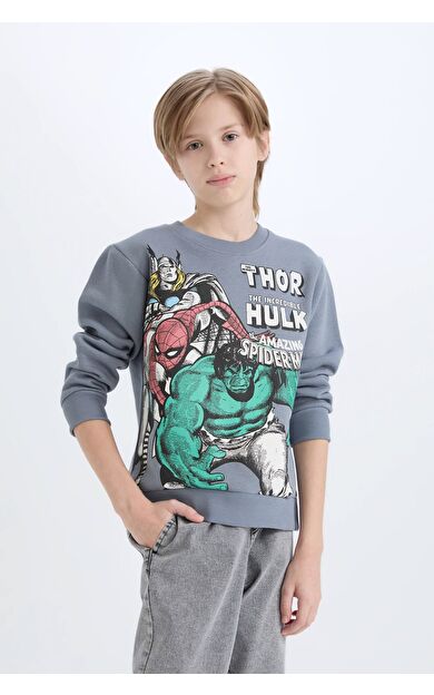 DeFacto Erkek Çocuk Marvel Comics New Regular Fit Bisiklet Yaka Kalın Sweatshirt Kumaşı Sweatshirt