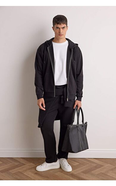 Regular Fit Basic Düz Beli Bağcıklı Düz Paça Cepli Eşofman Altı D6762AX25AUBK81