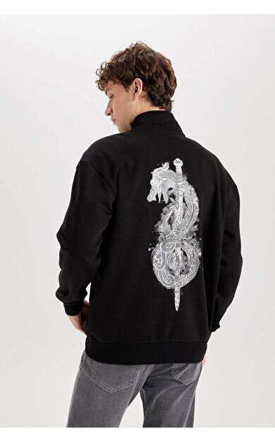 DeFacto Vikings Boxy Fit Dik Yaka Baskılı Sweatshirt