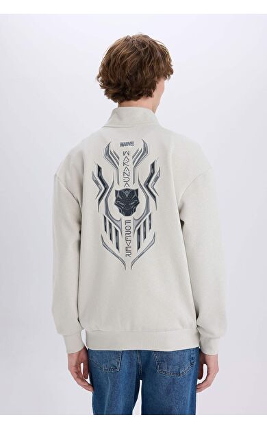 DeFacto Marvel Boxy Fit Dik Yaka Fermuarlı Sırt Baskılı Sweatshirt