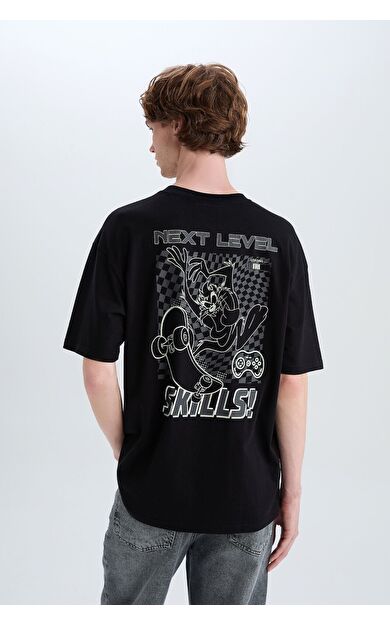 DeFacto %100 Pamuk Looney Tunes Boxy Fit Bisiklet Yaka Sırt Baskılı Kısa Kollu Tişört