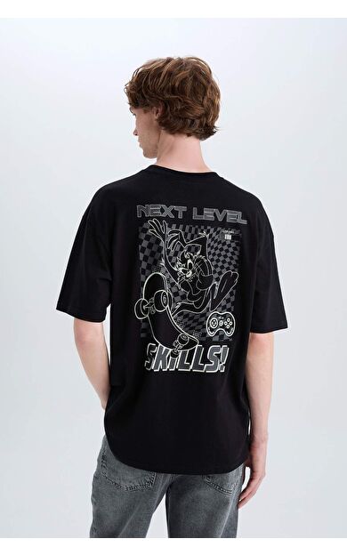 DeFacto %100 Pamuk Looney Tunes Boxy Fit Bisiklet Yaka Sırt Baskılı Kısa Kollu Tişört