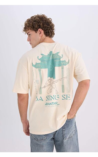 DeFacto Avatar the Last Airbender Boxy Fit Bisiklet Yaka Sırt Baskılı Kısa Kollu Tişört