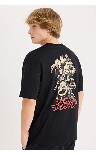 DeFacto Marvel Boxy Fit Bisiklet Yaka Sırt Baskılı Kısa Kollu Tişört D6780AX25SPBK81