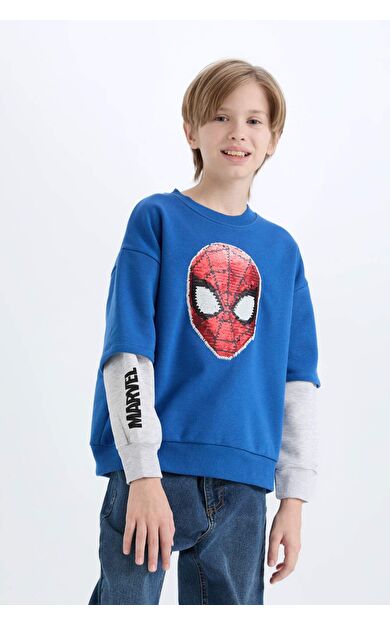 DeFacto Erkek Çocuk Marvel Spiderman Oversize Geniş Kalıp Bisiklet Yaka Sweatshirt
