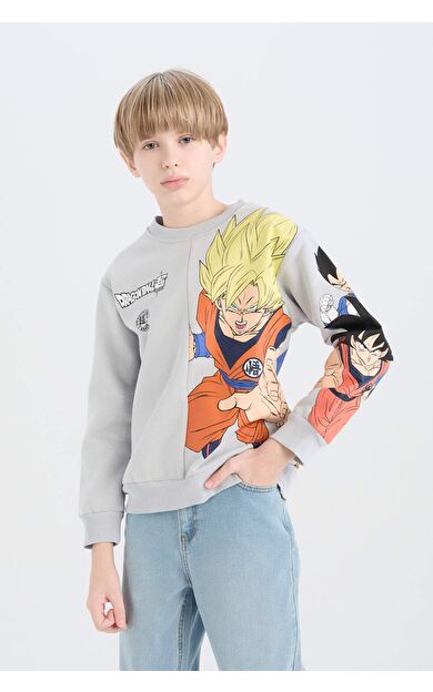 DeFacto Erkek Çocuk Dragon Ball New Bisiklet Yaka Sırt Baskılı Kalın Sweatshirt