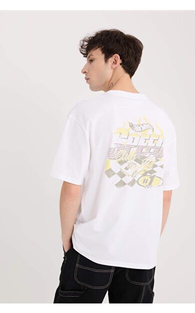 DeFacto Hot Wheels Boxy Fit Bisiklet Yaka Sırt Baskılı Kısa Kollu Tişört