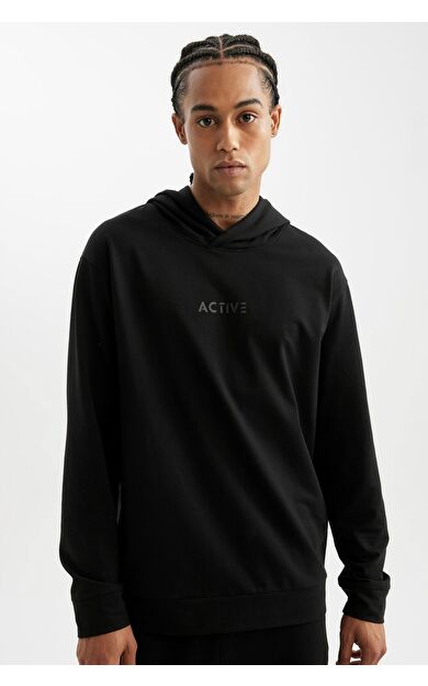 DeFacto DeFactoFit Standart Fit Kapüşonlu Baskılı Sporcu Sweatshirt D6826AX24AUBK81