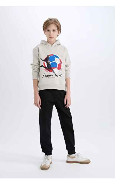 DeFacto Erkek Çocuk 2'li Takım Kalın Kapüşonlu Baskılı Sweatshirt Beli Lastikli Eşofman Altı D6870A824CWGR492