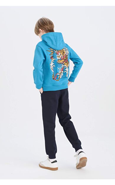 DeFacto Erkek Çocuk 2'li Takım Kapüşonlu Baskılı Sweatshirt Beli Lastikli Eşofman Altı D6872A824CWBE535