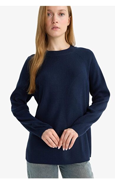 Regular Fit Bisiklet Yaka Basic Düz Triko Kazak