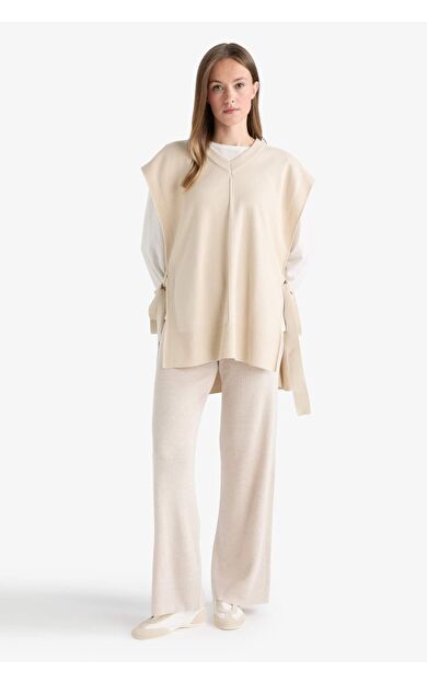 Regular Fit Basic Düz Beli Lastikli Düz Paça Triko Pantolon